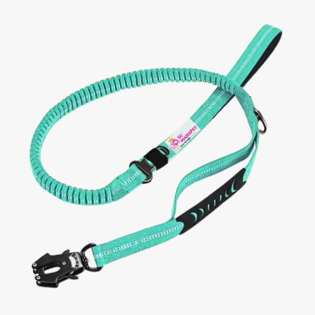 Correa antitirones amortiguadora para perros Marcha Imperial color turqueza, con mango acolchado, mango de control, mosqueton 360 y hebilla para cinturon de seguridad