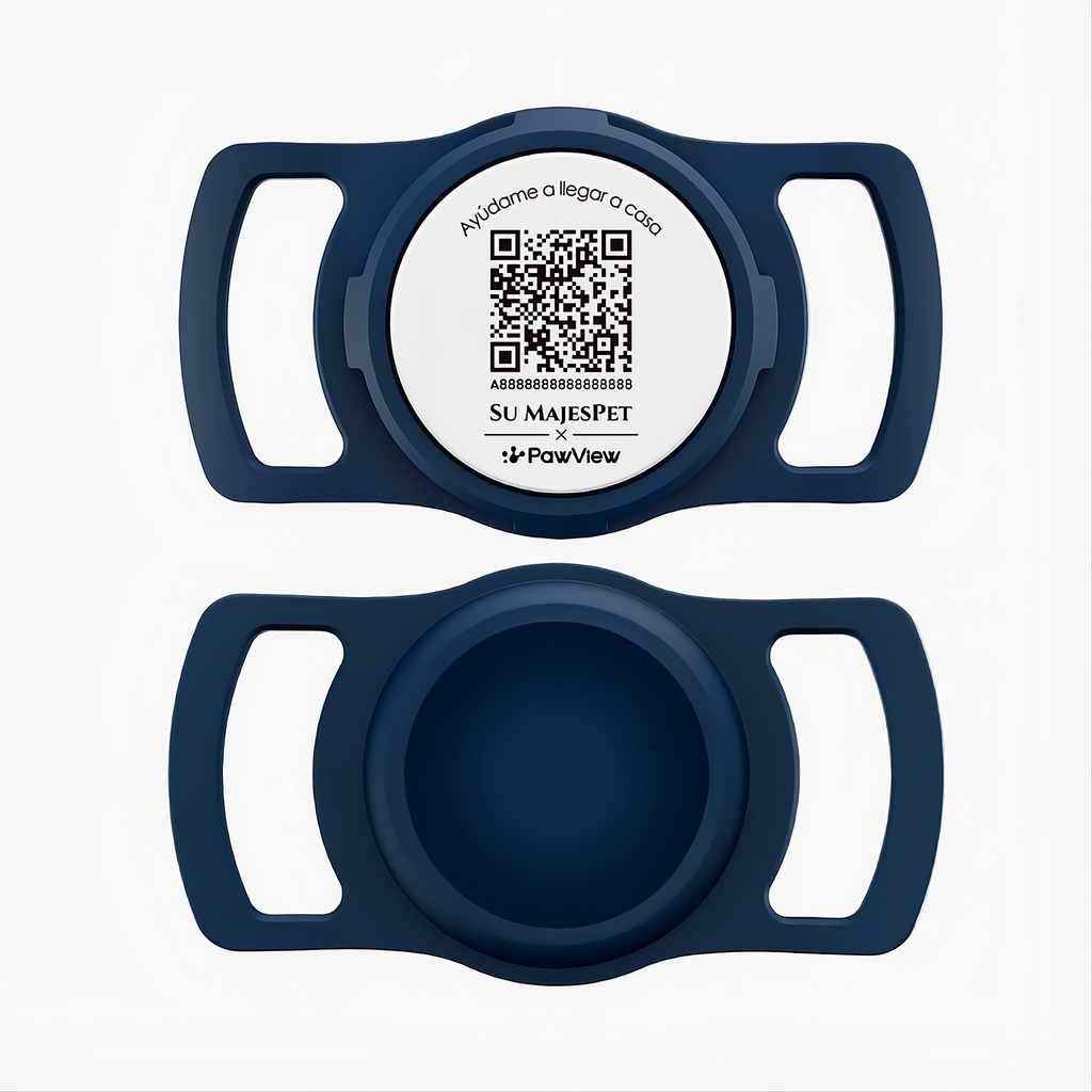 Placa de identificación inteligente Mi Nombre Es para mascotas, de silicona azul con código QR y soporte para AirTag